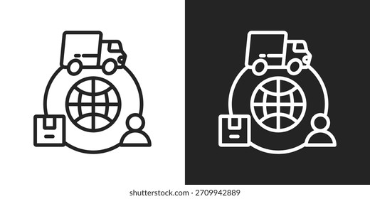 Icono de la cadena de suministro en estilo de línea blanco y negro