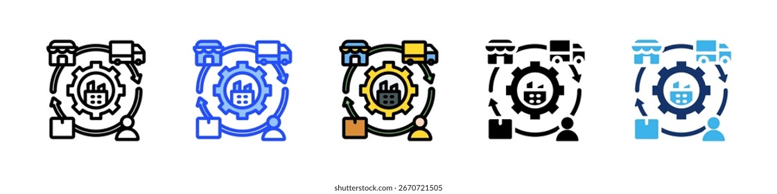 Colección del icono de la cadena de suministro con múltiples estilos