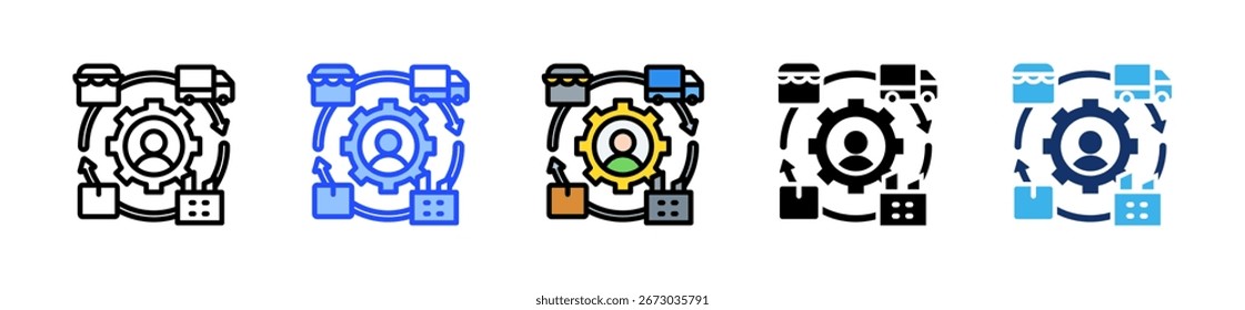 Colección del icono de la cadena de suministro con múltiples estilos
