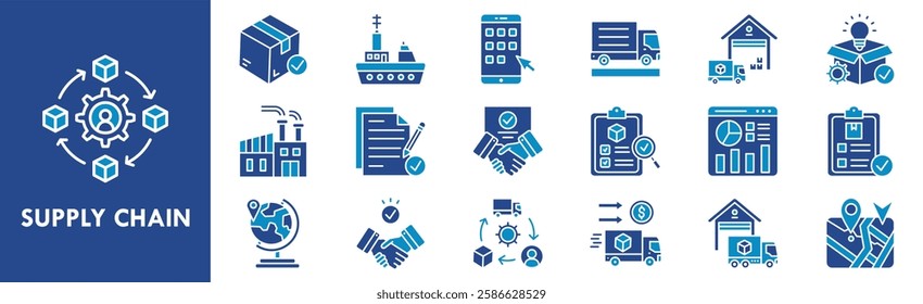 Supply Chain icon collection set. Containing design logistics, management, business, chain, supply