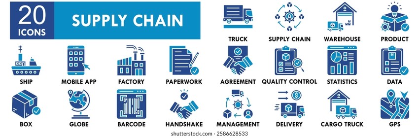 Supply Chain icon collection set. Containing design logistics, management, business, chain, supply