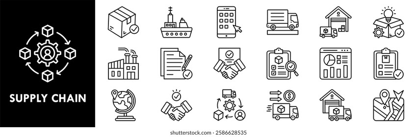 Supply Chain icon collection set. Containing design logistics, management, business, chain, supply