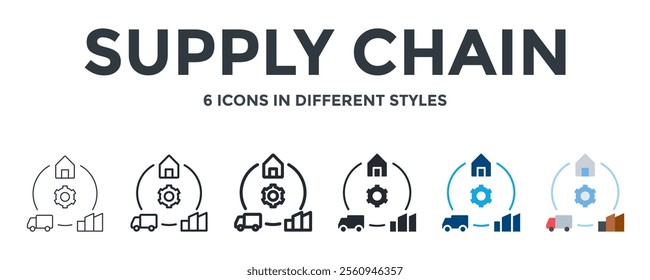 SUPPLY CHAIN icon in different style vector illustration. Designed in thin line, regular line, bold line, glyph, color fill, and flat style can be used for web
