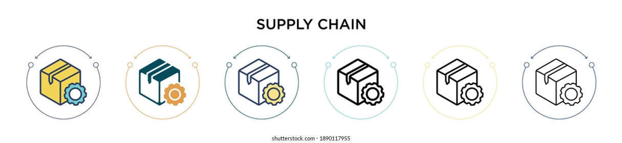 Supply chain icon in filled, thin line, outline and stroke style. Vector illustration of two colored and black supply chain vector icons designs can be used for mobile, ui, web