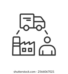 Supply chain, icon in line design. Supply chain, logistics, distribution, supply management, inventory, warehouse, shipment on white background vector. Supply chain editable stroke icon