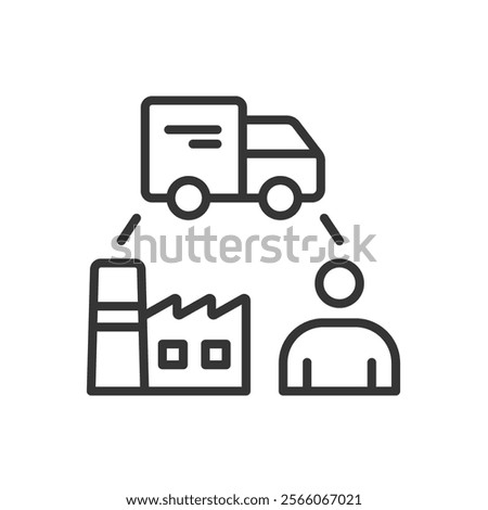 Supply chain, icon in line design. Supply chain, logistics, distribution, supply management, inventory, warehouse, shipment on white background vector. Supply chain editable stroke icon