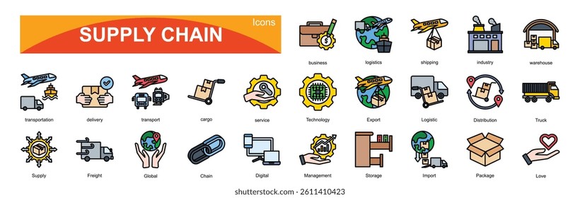 Supply chain icon pack collection set for business
