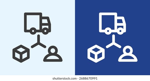 Conjunto de iconos de cadena de suministro en estilo de contorno blanco y negro