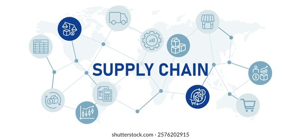 Supply Chain icon set logistic shipping package delivery global industry distribution production strategy shipment transport truck business design icon outline collection