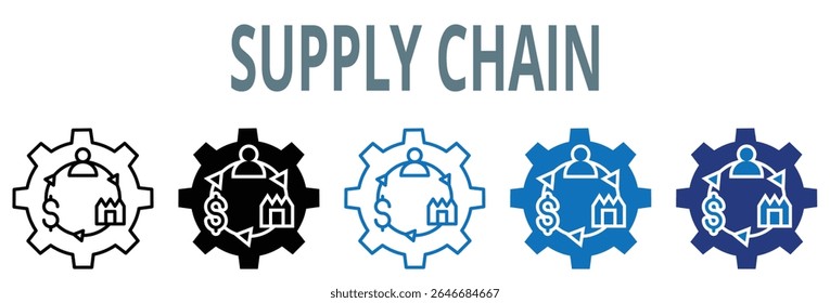 cadena de suministro, icono, Vector, ilustración, global, manufactura, suministro, cadena, gestión, flujo, estrategia