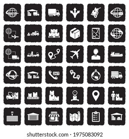 Supply Chain Icons. Grunge Black Flat Design. Vector Illustration.