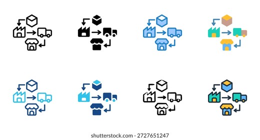 Supply Chain icons set multiple style collection. Editable stroke 
