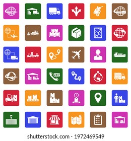 Supply Chain Icons. White Flat Collection In Square. Vector Illustration.