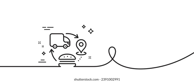 Supply chain line icon. Continuous one line with curl. Food delivery sign. Products supplier symbol. Supply chain single outline ribbon. Loop curve pattern. Vector