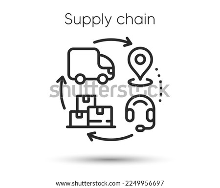 Supply chain line icon. Delivery and logistic chain sign. Freight supplier symbol. Illustration for web and mobile app. Line style supply logistics icon. Editable stroke product delivery. Vector