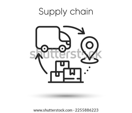 Supply chain line icon. Delivery and logistic chain sign. Freight supplier symbol. Illustration for web and mobile app. Line style supply logistics icon. Editable stroke product delivery. Vector Stockfoto © 