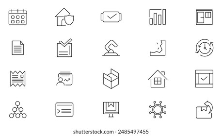 Symbol für die Lieferkettenposition festgelegt. Logistische Lieferkette, Wertschöpfungskette, Lieferung, Herstellung, E-Commerce, Vertrieb, Lager, Transport, Verwaltung, Versand Icon Kollektion.