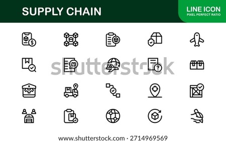 Supply Chain Line Icon Set – Professional Minimal Vector Icons for Logistics, Shipping, and Inventory Management