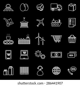 Supply chain line icons on black background, stock vector