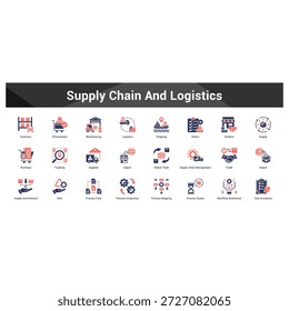 Cadena de suministro y logística Conjunto coherente de iconos vectoriales minimalistas que representan ideas clave con claridad visual