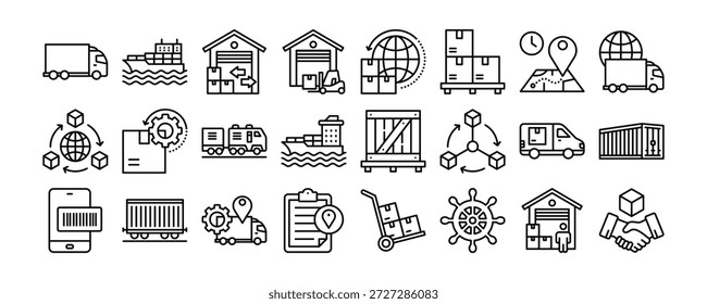 coleção de ícones do Supply Chain Management. Contendo gerenciamento de design, indústria, negócios, logística, entrega, tecnologia, fornecimento