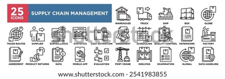 Supply Chain Management icon collection set. Containing design management, industry, business, logistics, delivery, technology, supply