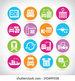 supply chain management icons set, shipping icons set, colorful buttons set