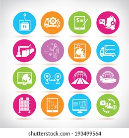 supply chain management icons set, shipping icons set, colorful buttons set