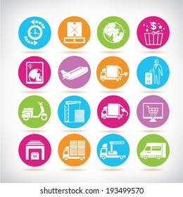 supply chain management icons set, shipping icons set, colorful buttons set