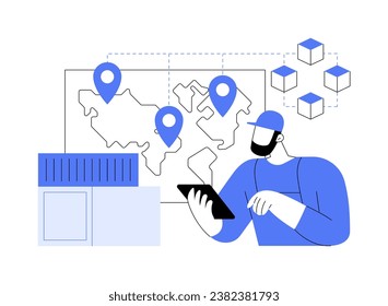 Supply chain management isolated cartoon vector illustrations. Supply chain manager at work, blockchain technology, decentralized public ledger, shipping container records vector cartoon.