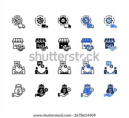 Supply Chain Management, Negotiation, Acquisition, Incentive, multiple style icon set.