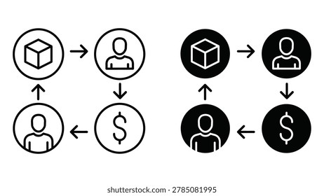 Supply chain management process flow diagram with cube and user icons