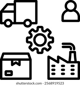 Supply Chain Management Vector Lineal Icon On White Background.