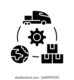 supply chain optimization black glyph icon. Vector isolated element. 