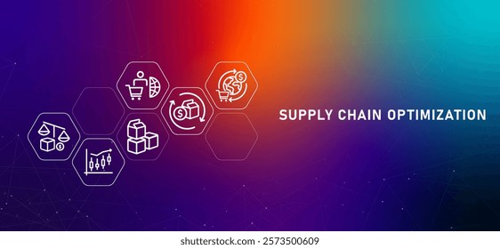 Supply Chain optimization business manufacturing planning strategy management distribution production shipping industry delivering cargo design icon outline set collection