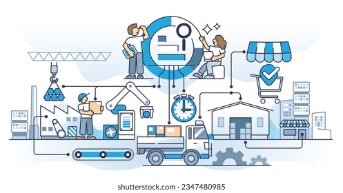 Supply chain optimization with effective and smart management outline concept. Just in time manufacturing and fast delivery with logistics planning and cargo storage efficiency vector illustration.