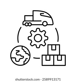 supply chain optimization line icon. Vector isolated element. Editable stroke.