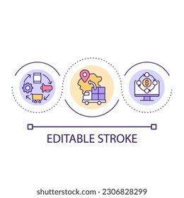 Supply chain organization loop concept icon. Logistic business facility. Cargo transportation abstract idea thin line illustration. Isolated outline drawing. Editable stroke. Arial font used