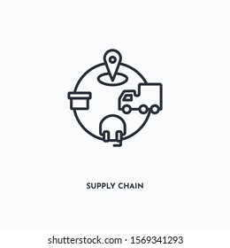 Supply Chain Outline Icon. Simple Linear Element Illustration. Isolated Line Supply Chain Icon On White Background. Thin Stroke Sign Can Be Used For Web, Mobile And UI.