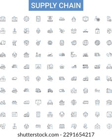 Supply chain outline icons collection. Logistics, Management, Optimization, Supply, Chain, Distribution, Tracking vector illustration set. Warehouse, Inventory, Forecasting line signs