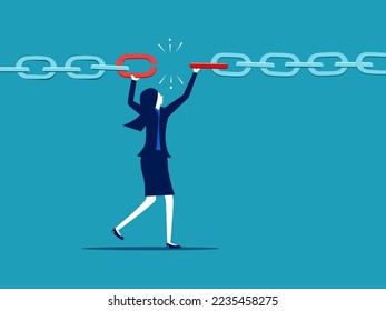 Supply chain problems. Businesswomen connect chains together