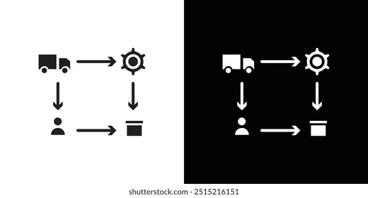 Ícone do processo da cadeia de suprimentos Ilustração plana da linha fina