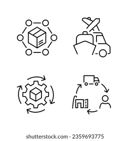 Supply chain value chain logistic delivery manufacturing commerce Outline icon collection Vector illustration Editable stroke