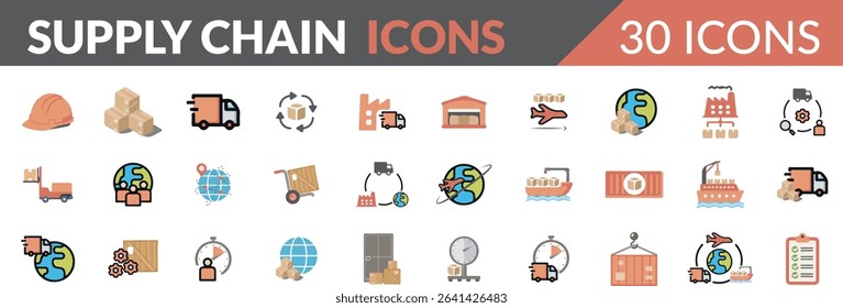 Supply Chain Vector Icon Set. 30 logistic icons