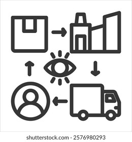 Supply Chain Visibility Outline Icon Vector Illustration