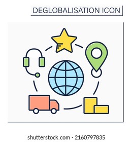 Supply Chains Color Icon.Global Network Between Companies And Suppliers.International Exchange Process.Produce, Distribute Products Deglobalisation Concept. Isolated Vector Illustration