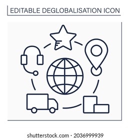 Supply Chains Line Icon.Global Network Between Companies And Suppliers.International Exchange Process.Produce, Distribute Products Deglobalisation Concept. Isolated Vector Illustration.Editable Stroke