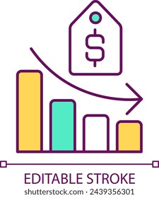 Supply curve RGB color icon. Graph of relationship between product price and quantity. Price tag. Isolated vector illustration. Simple filled line drawing. Editable stroke
