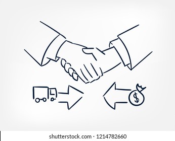 supply deal hands partners vector line doodle hand written illustration simle