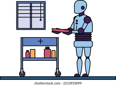 Supply Delivery Robot Concept, cobot collaborative robot vector color icon design, Robotic medicine symbol, Healthcare Scene Sign, Innovation Artificial Intelligence Work in Modern Clinic illustration